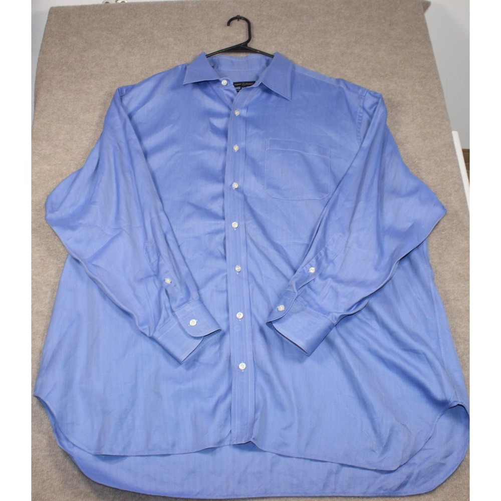 Robert Talbott Mens Blue Herringbone Cotton Dress Shirt 18-34 Long Sleeve L/S